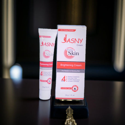 Jasny-Skin-Brightening-Cream-with-Outer-carton-shot-on-a-beautiful-Black-marble-table