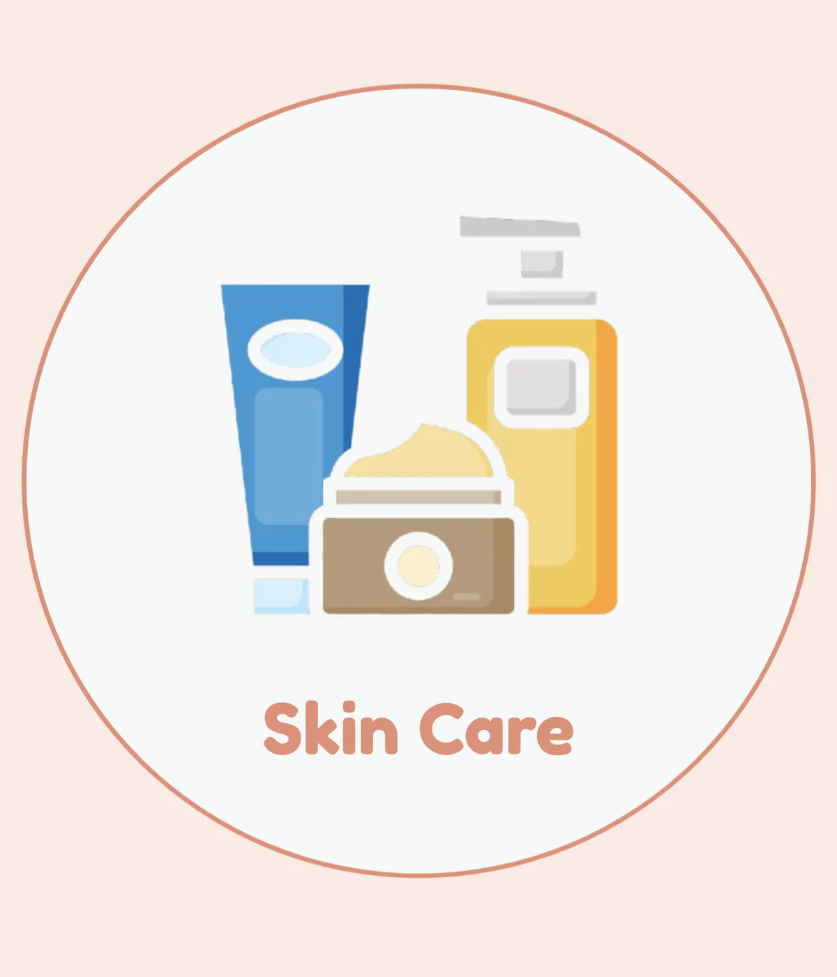 Illustration of skin care products with 'Skin Care' text on a peach background